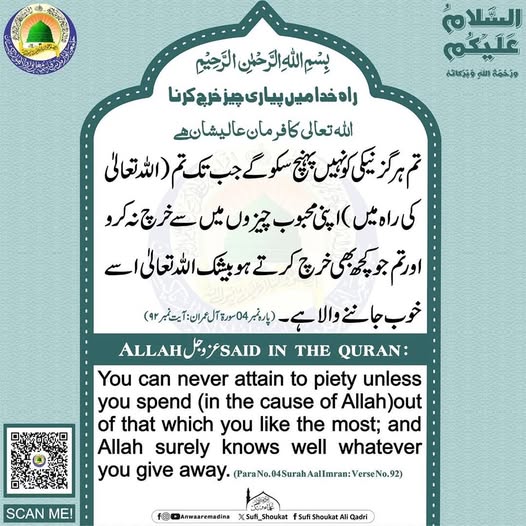 راه خدا میں پیاری چیز خرچ کرنا
