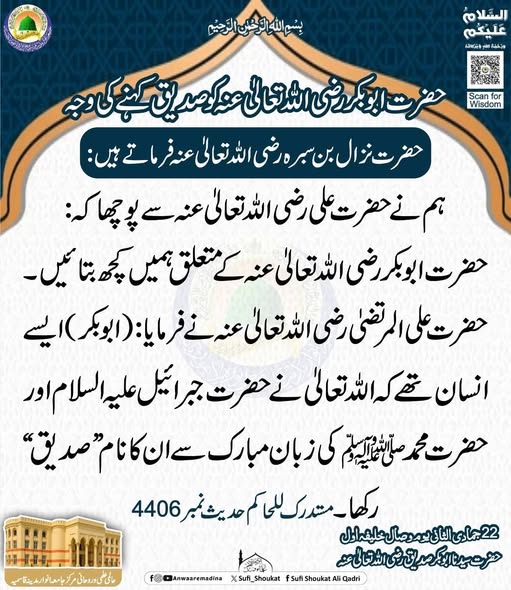 حضرت ابو بکر  کو صدیق کہنے کی وجہ