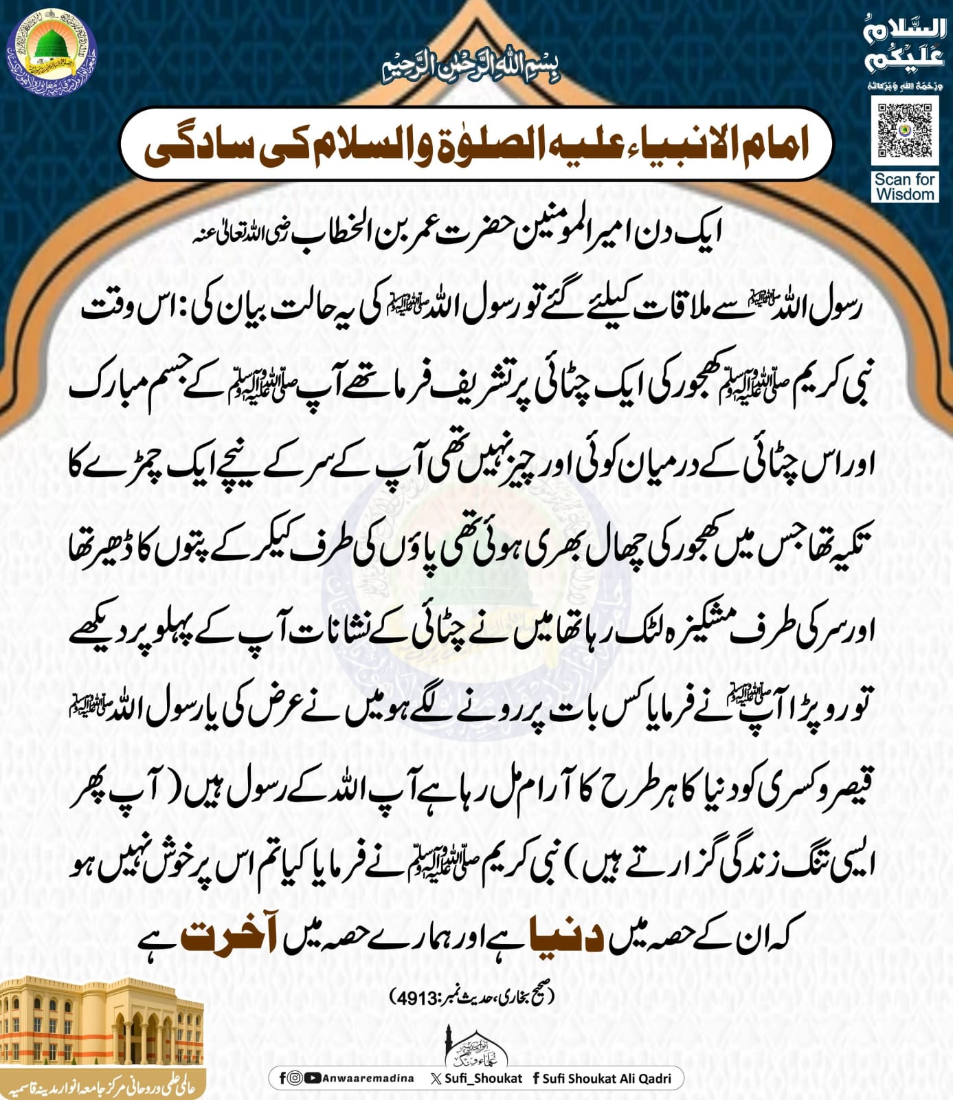 امام الانبياء کی سادگی