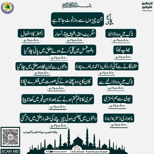 جن چیزوں سے روزہ ٹوٹ جاتا ہے