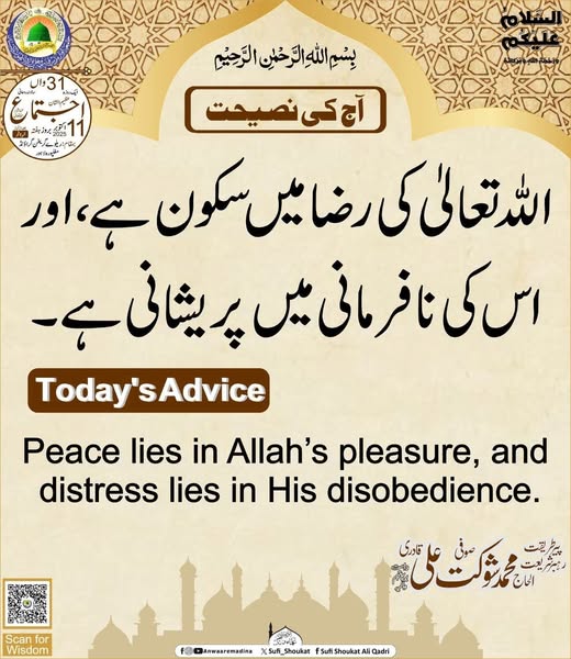 اللہ تعالیٰ کی رضا میں سکون ہے